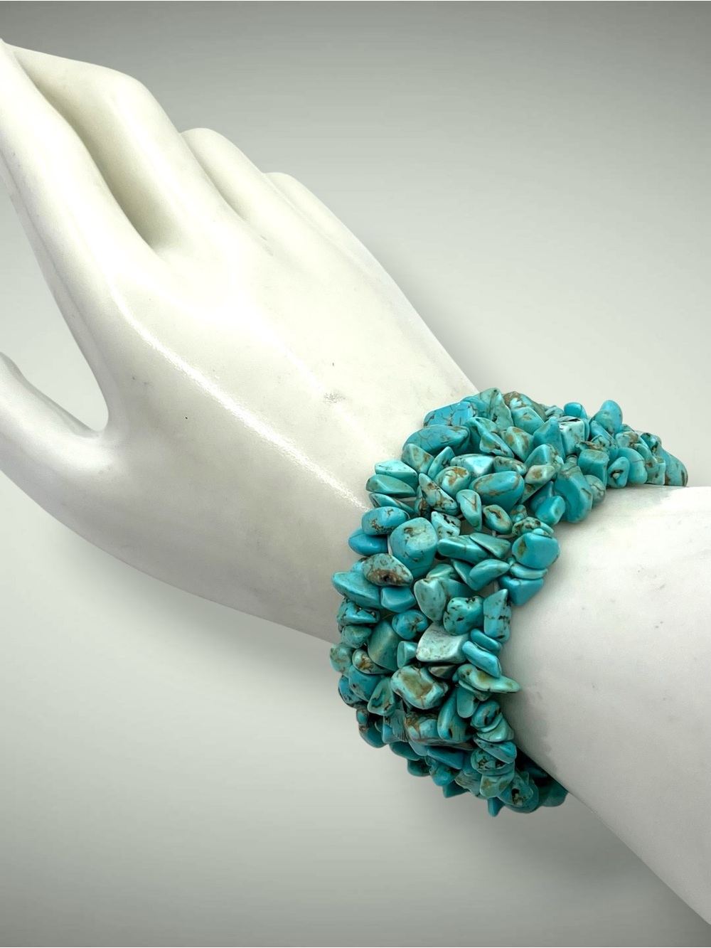 Chunky Multi-Strand Turquoise Chip Statement Stretch Bracelet Southwestern Boho - Picture 11 of 13